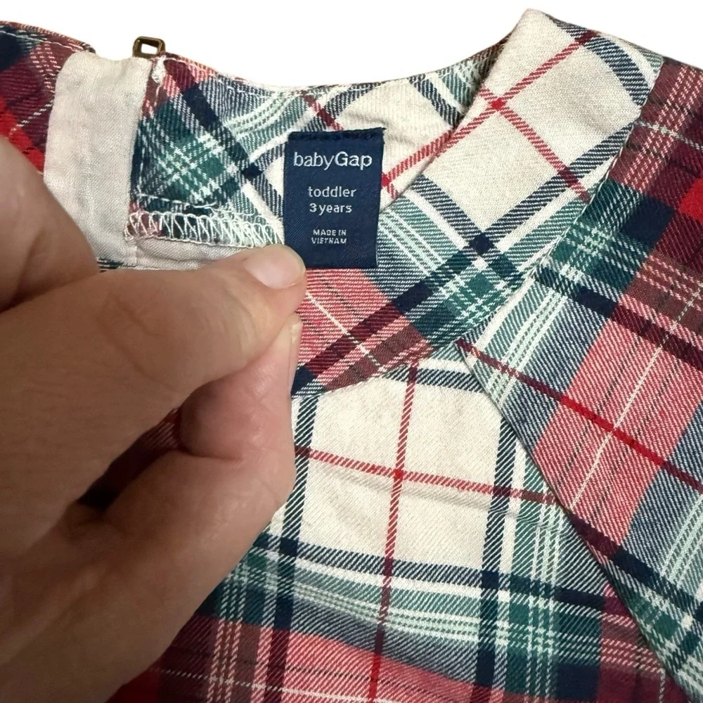 Gap Toddler Plaid Long Sleeve Dress Lined Zipper Pockets- Size 3T